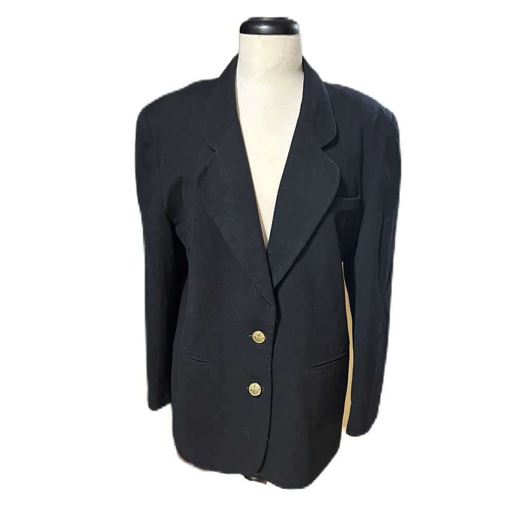 VTG Norton McNaughton Jacket Blazer 10 Black Wool Gold Buttons Office Career